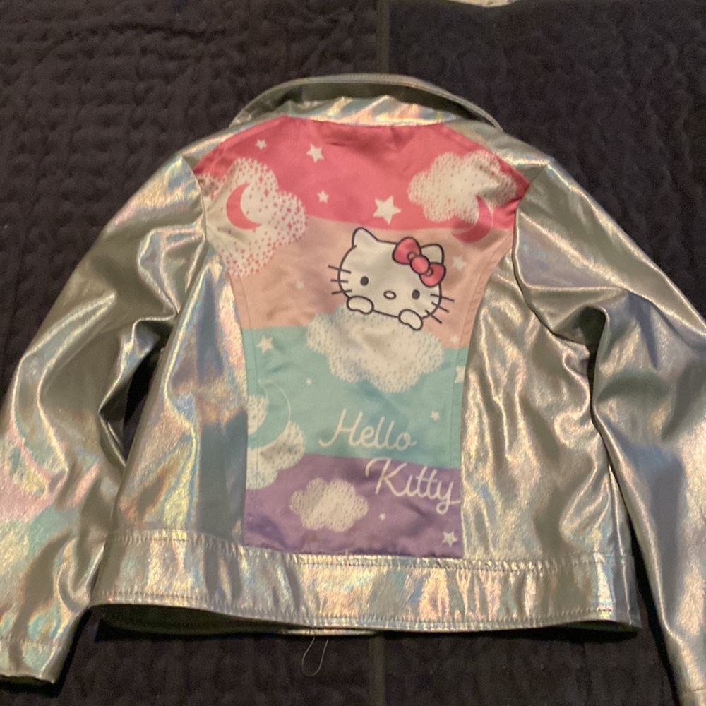 Kids Hello kitty silver metallic moto jacket